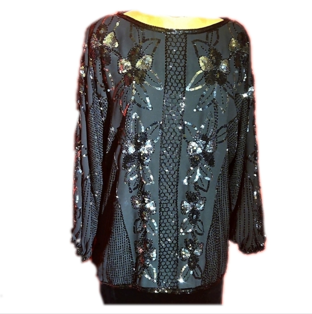 Shiny, Heavy Black Sequined Women's Top Size 10